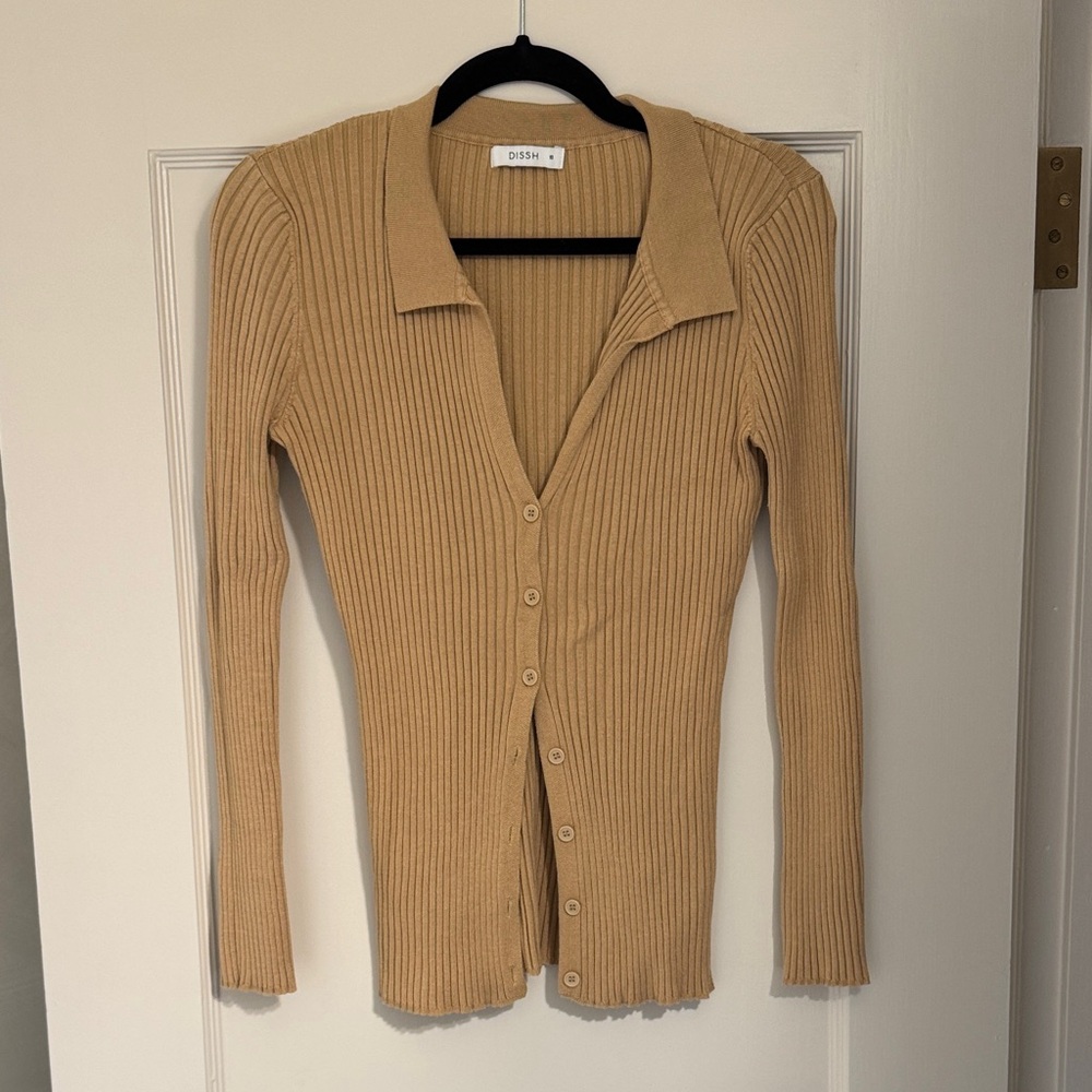 Dissh Tan Ribbed Button-Up Cardigan / Shirt